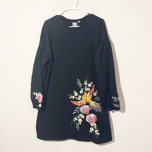 ASOS Black Embroidered Cotton Floral Bohemian Bird Dress women size 12